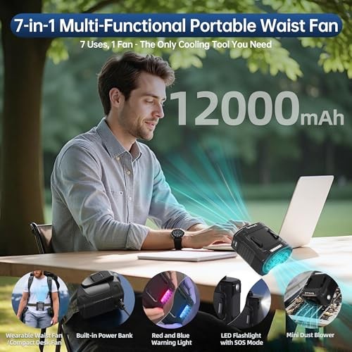 Waist Fan, 10000mAh Rechargeable Belt Clip Fan, 59ft/s Turbo Small Army Green