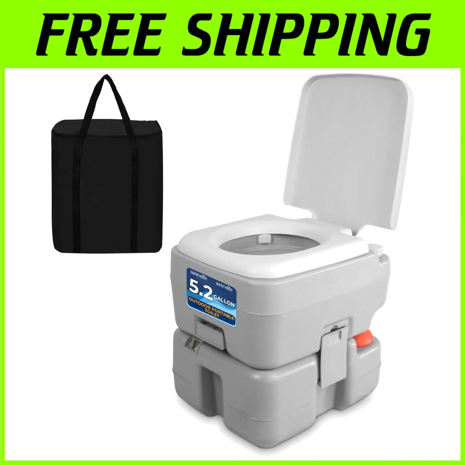 Gray Camping Toilet: Leak Proof, Portable, Level Indicator//