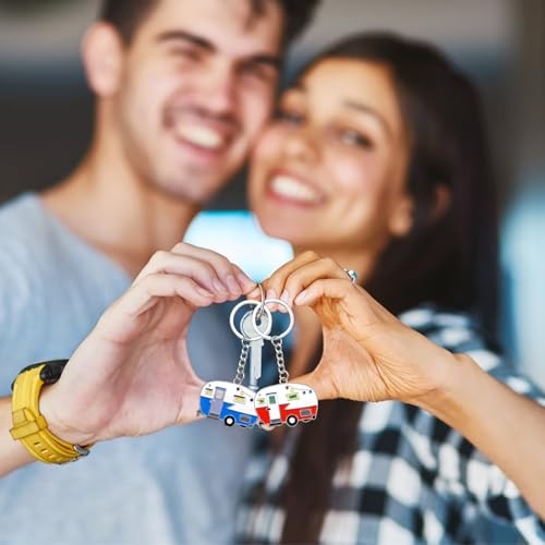 Thinp 2 Pieces Camper Keychain, RV Camper Keyring Accessories for Blue+red