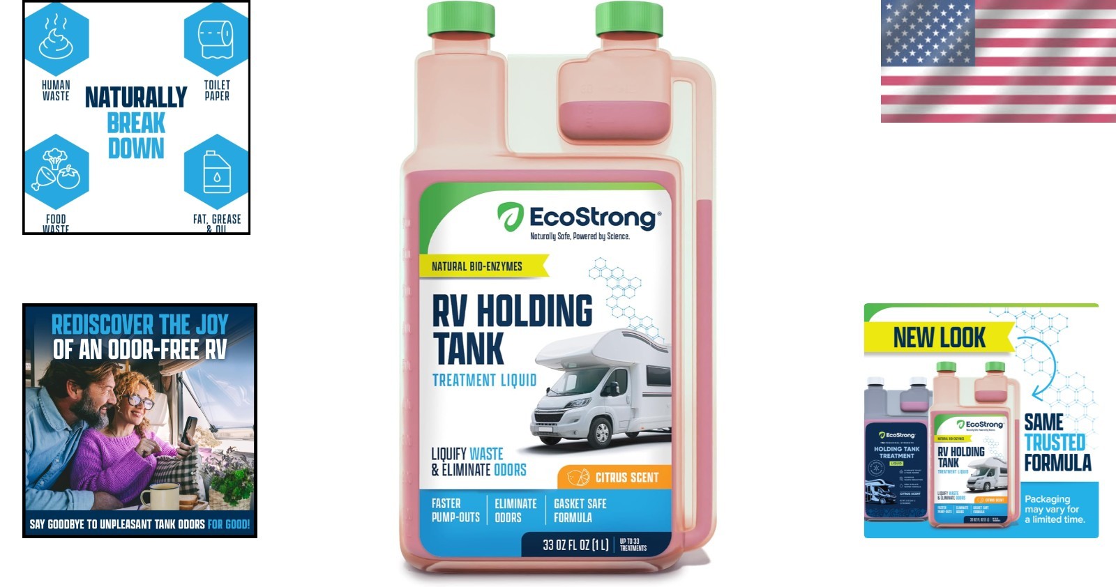 Triple Action RV Holding Tank Digestor – Biodegradable Odor Eliminator, 33 Fl Oz