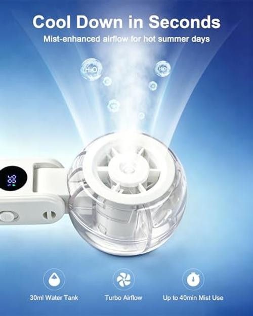 Personal Misting Fan, 1-100 Variable Speeds Portable Handheld Fan with White