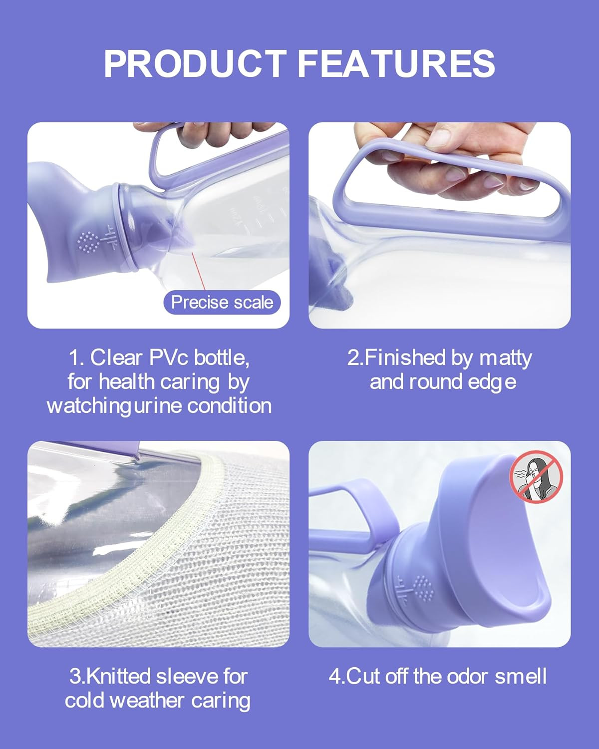 Urinal for Women – Portable Handle with Kniteed Case and Brush, Purple Pee Bottl