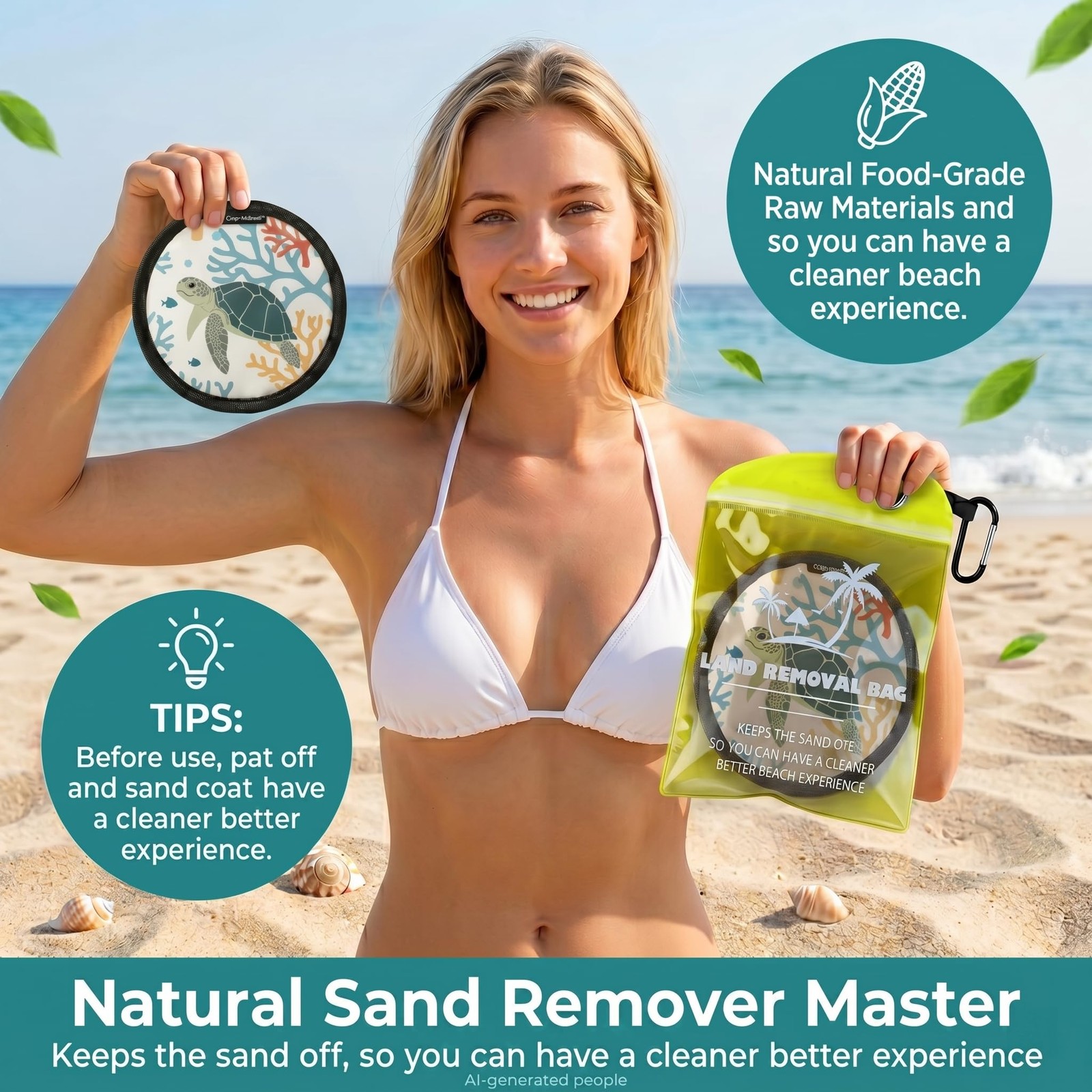 Beach Sand Remover, 2Pcs Sand Eraser Towel with Natural Corn Starch Powder – …
