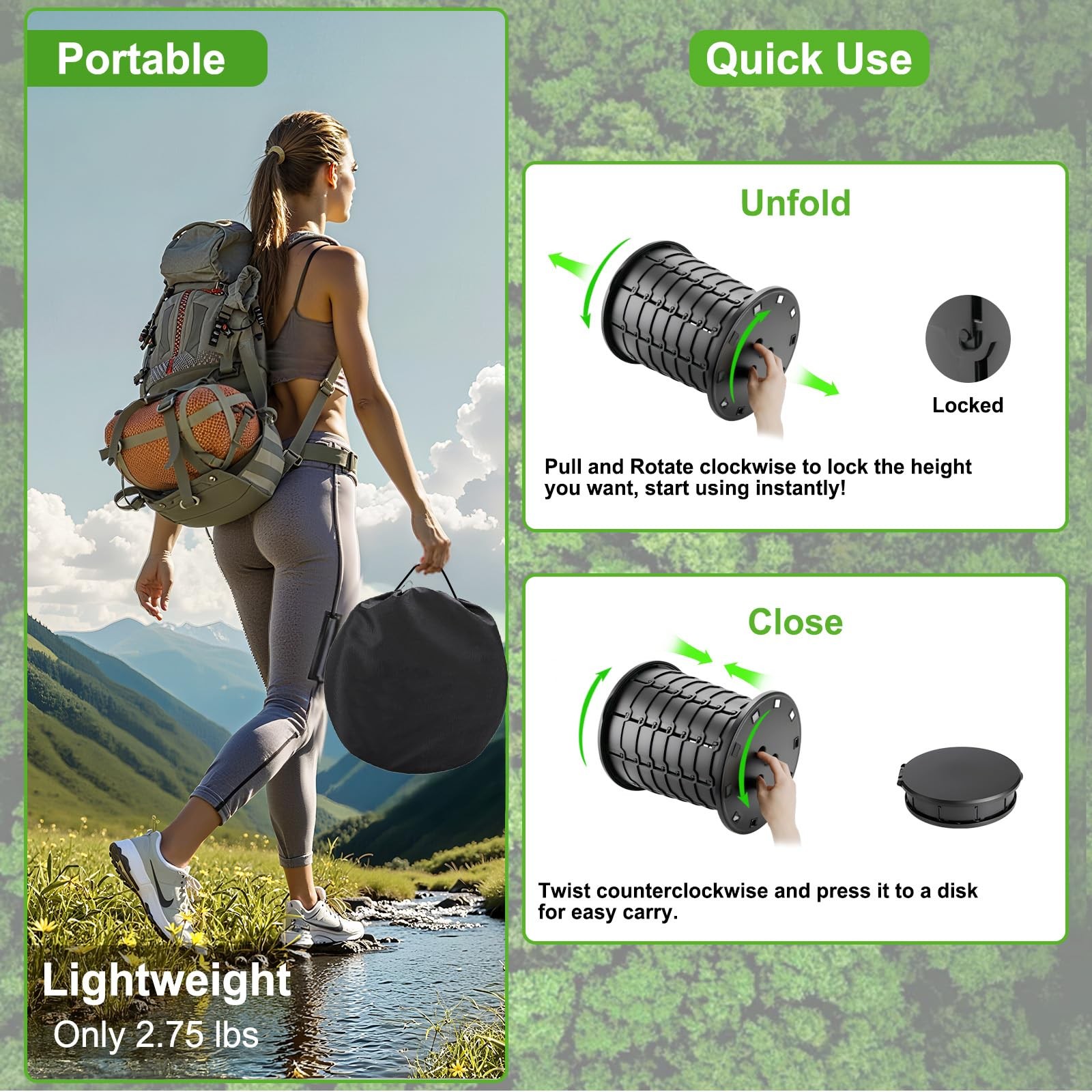 13 Inch Retractable Portable Camping Toilet Adults Travel Foldable Potty Lid
