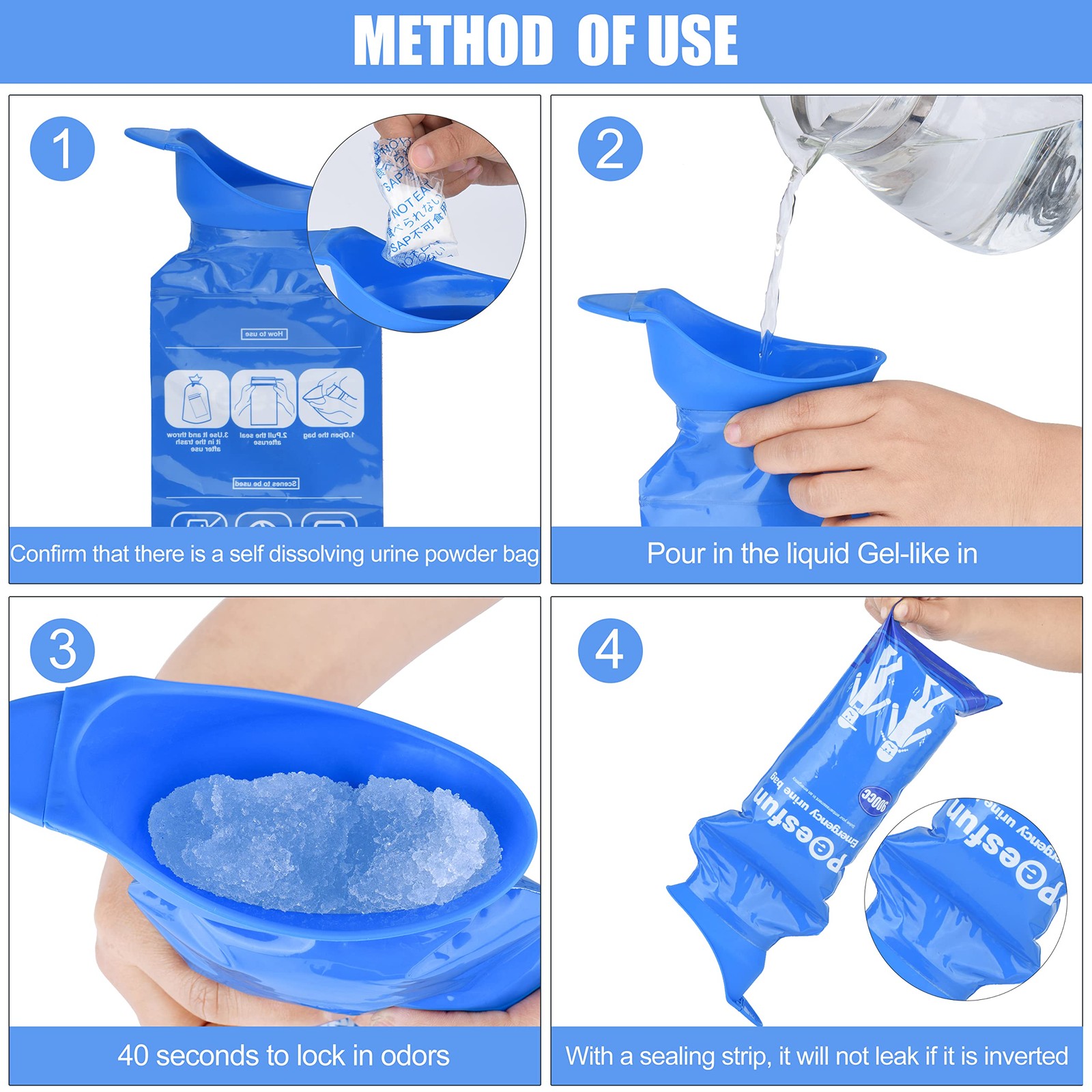 Peesfun Disposable Urinal Bag, Emergency Urine Bag,900CC LeakProof Pee Bag wi…