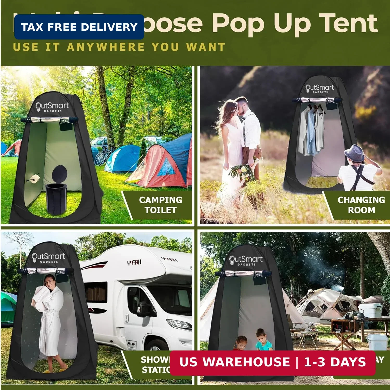 Outsmart Gadgets Outdoor Portable Toilet Set for Adults with Camping Night Lante