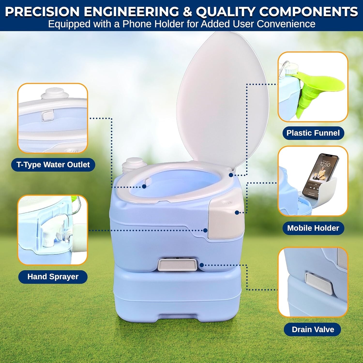 15L Travel Toilet with Hand Sprayer & Phone Holder – Perfect for RV & Campsites