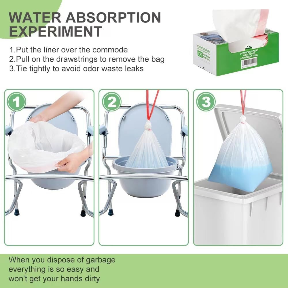 Commode Liners 120PCS Bedside Commode Liners Disposable-Portable Toilet Bags for