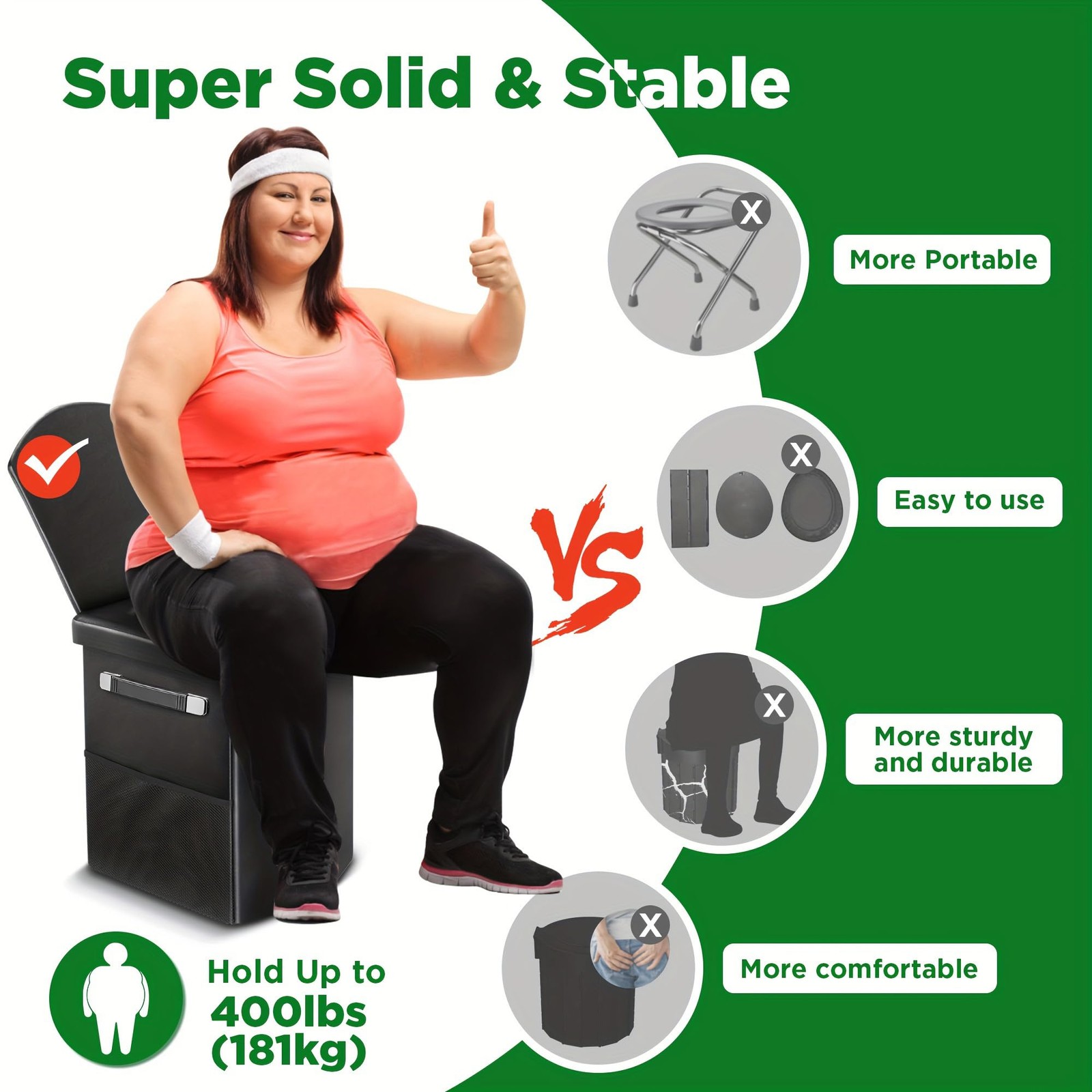 16.5 Inch Portable Foldable Camping Toilet 400lbs Soft Leather Seat Adult