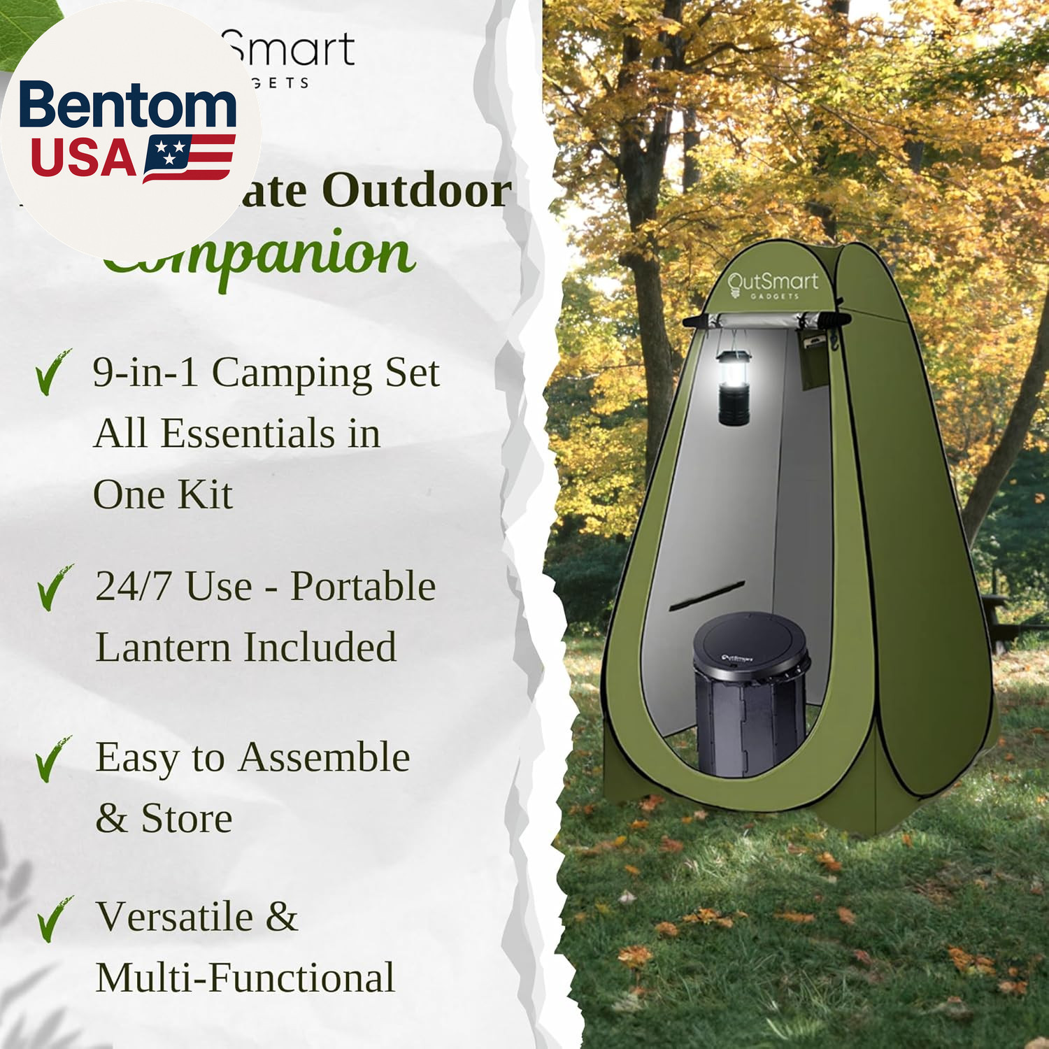 Outdoor Portable Toilet Set for Adults with Camping Night Lantern, Folding XL To