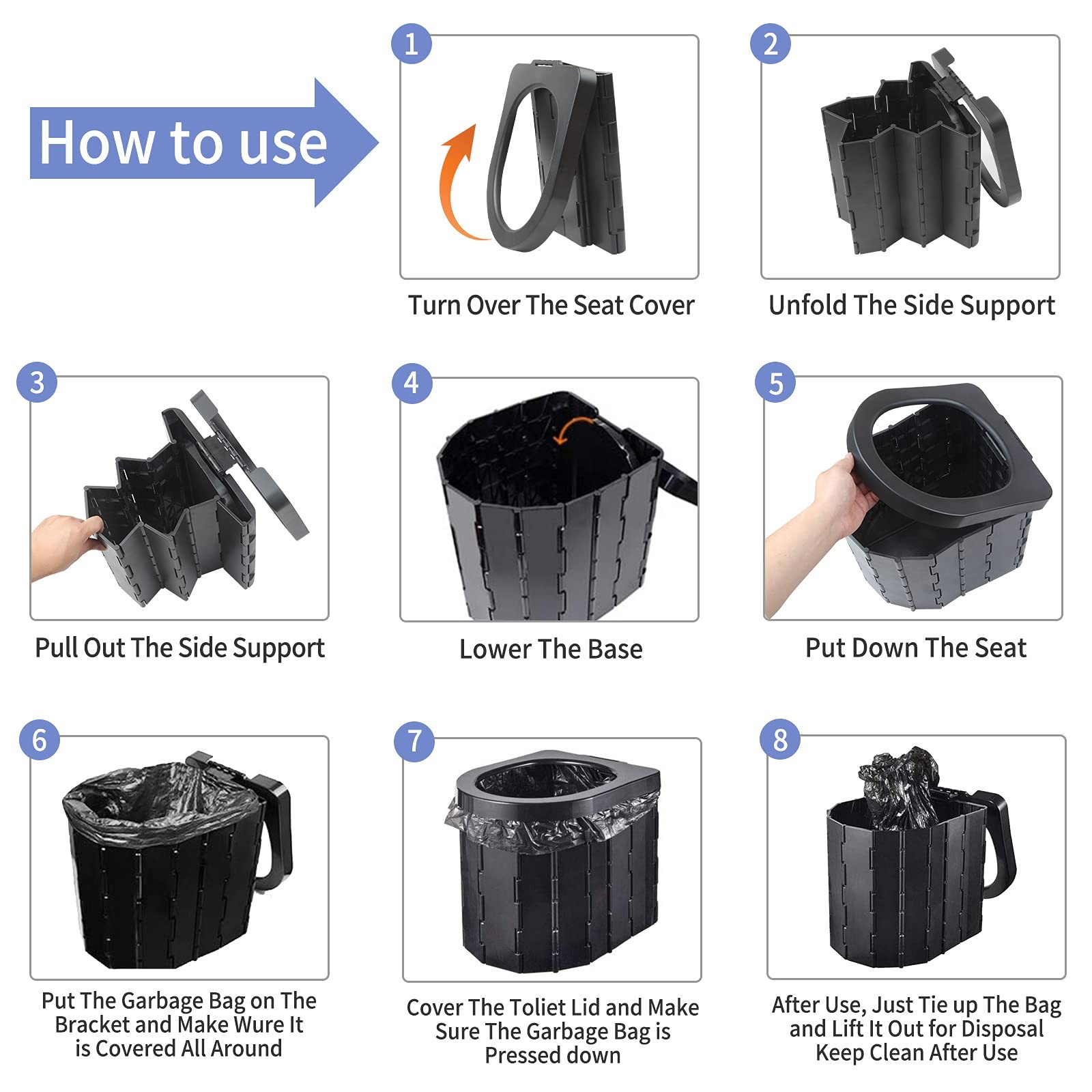 Portable Camping Toilet Adult Travel Potty Commode Bucket Outdoor Car