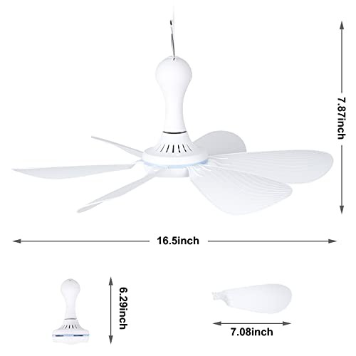 USB Powered Small Ceiling Fan 6 Blades Quiet DC 5V USB Hanging Remote Control