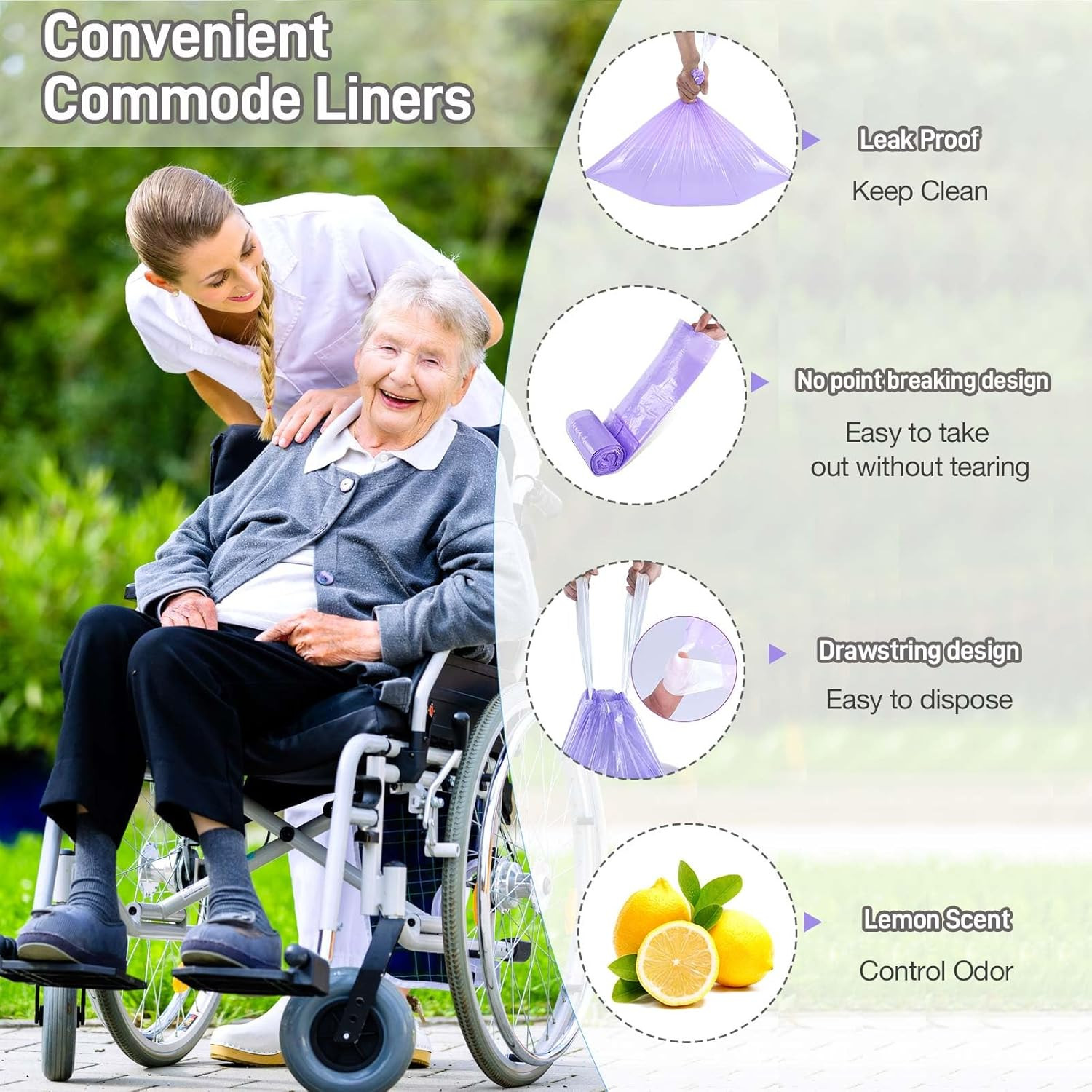 120 Commode Liners – Leak Proof, Lemon Scented Portable Toilet Bags