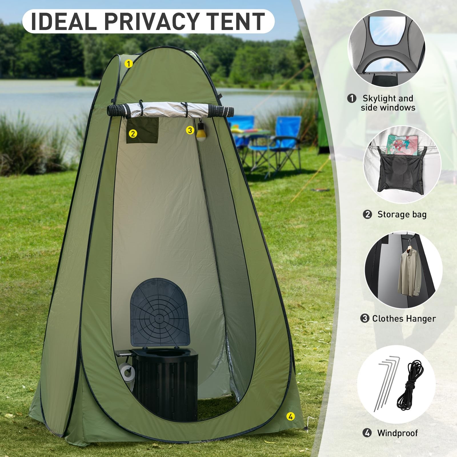 Portable Camping Toilet with Pop-Up Privacy Tent, 12-inch Toilet Seat, Outdoo…