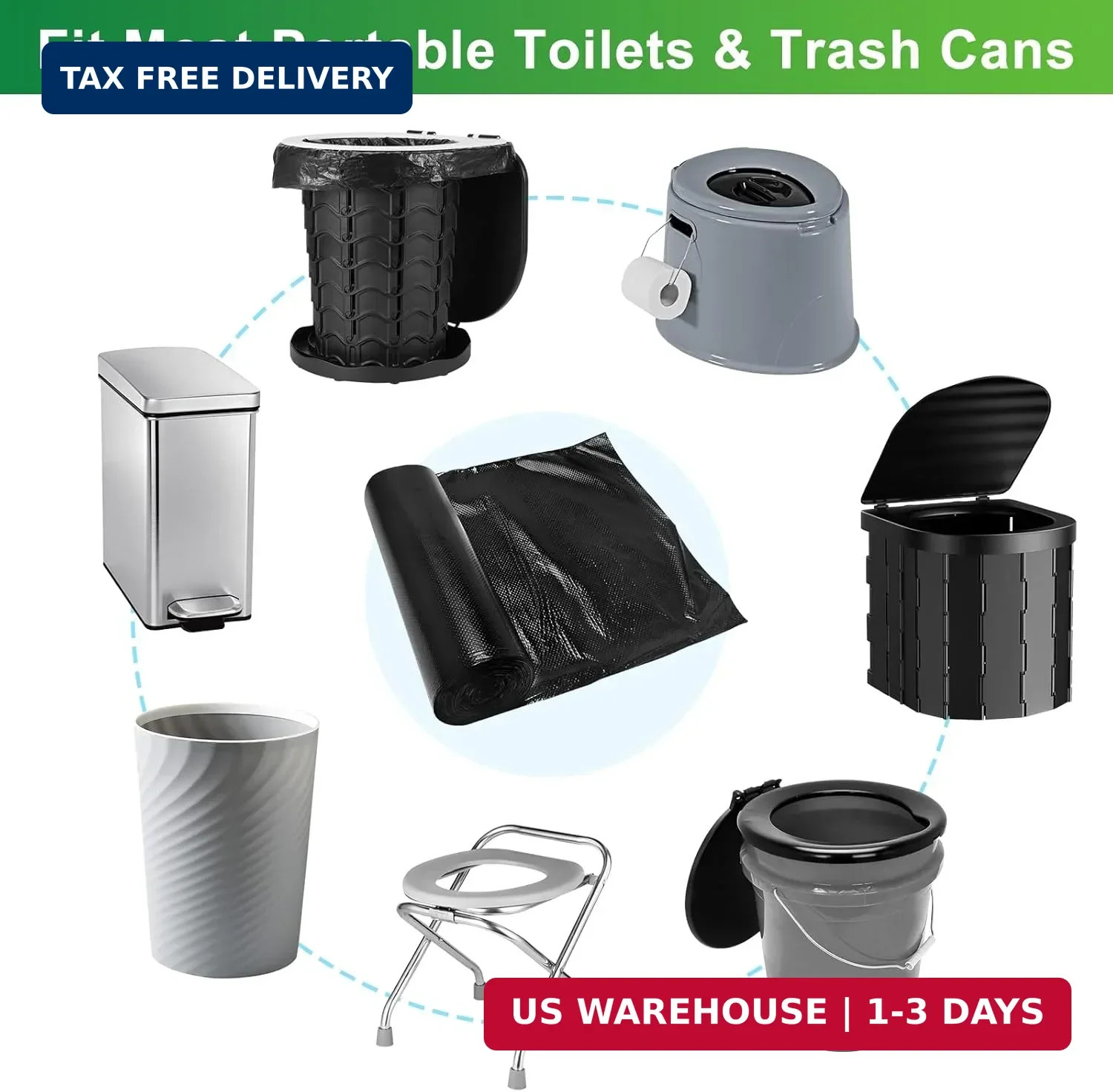 Portable Toilet Bags – 8 Gallon Camping Toilet Bags, Biodegradable Travel Potty