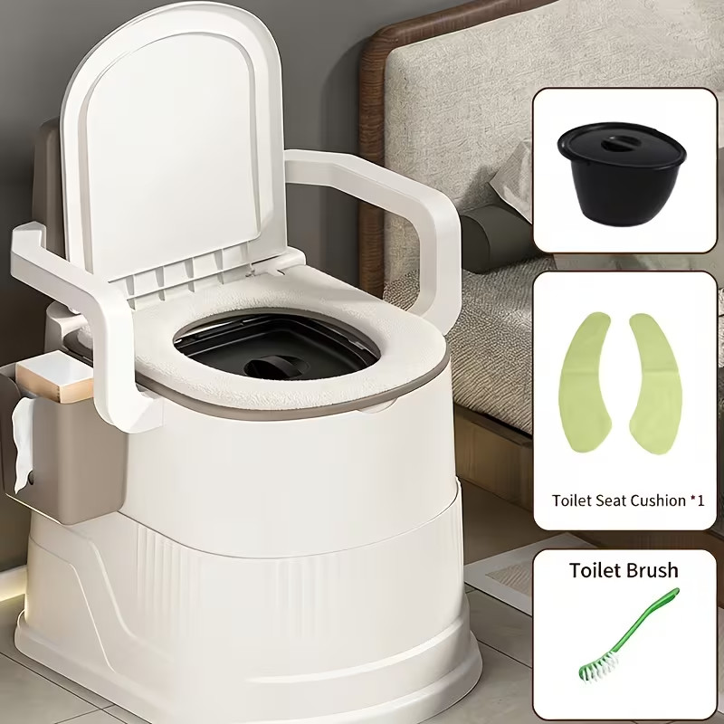 Portable Toilet for Adults, Camping Toilet with Lid Travel Toilet w/Paper Holder