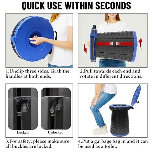 XXL Portable Camping Toilet – 880lbs Capacity, Adjustable 19.7″ Height, Collapsi