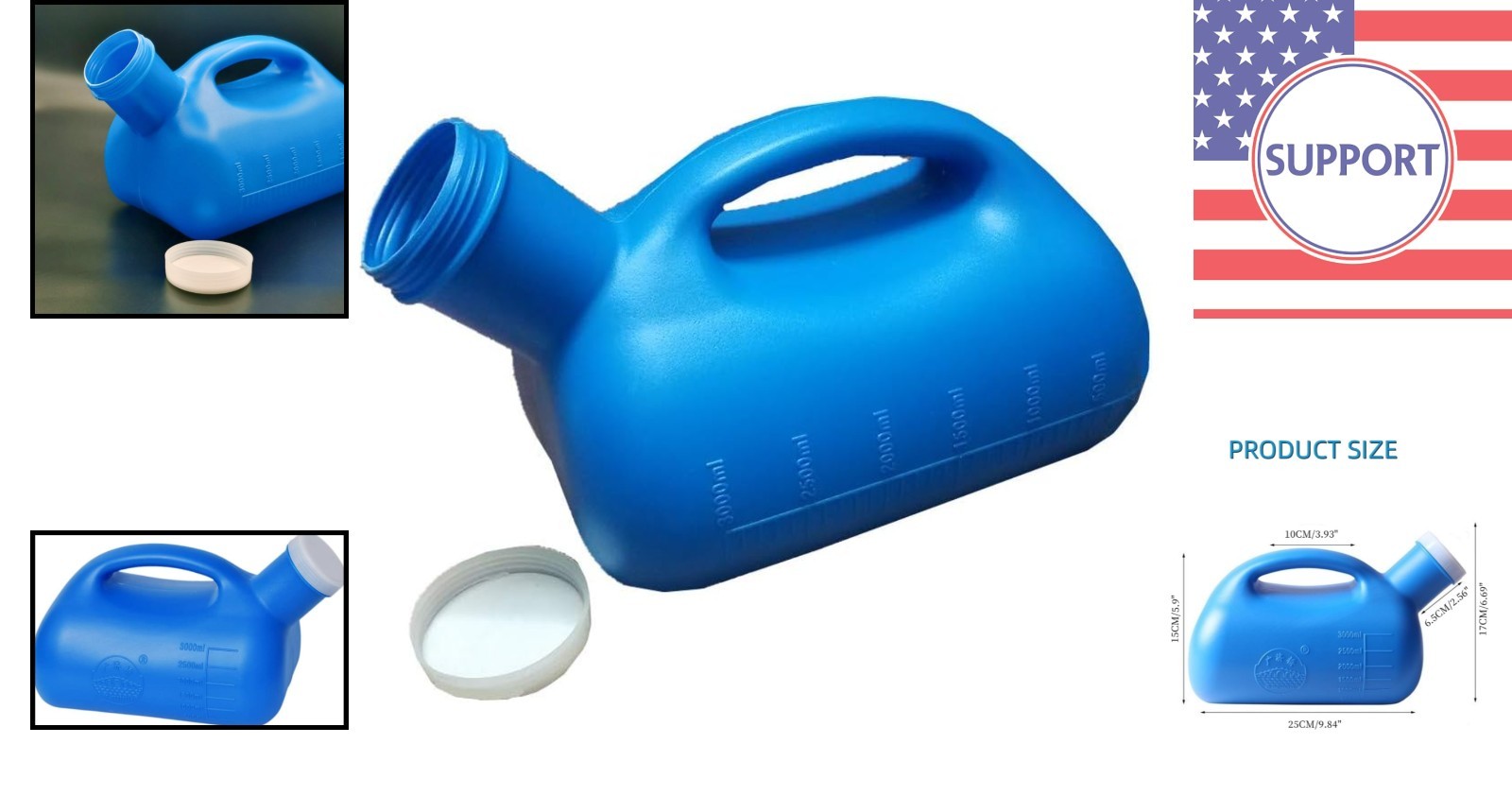 Large Capacity 3000ML Male Urinal – Ideal for Bedridden & Travel Use – Blue