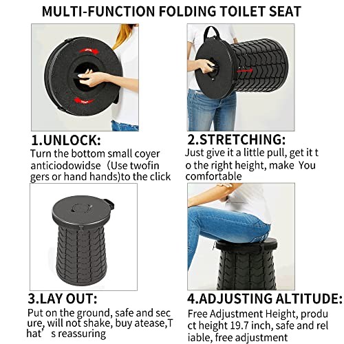 XXL Portable Toilet – 19.7″ H Taller Wider Collapsible Foldable Camping Black