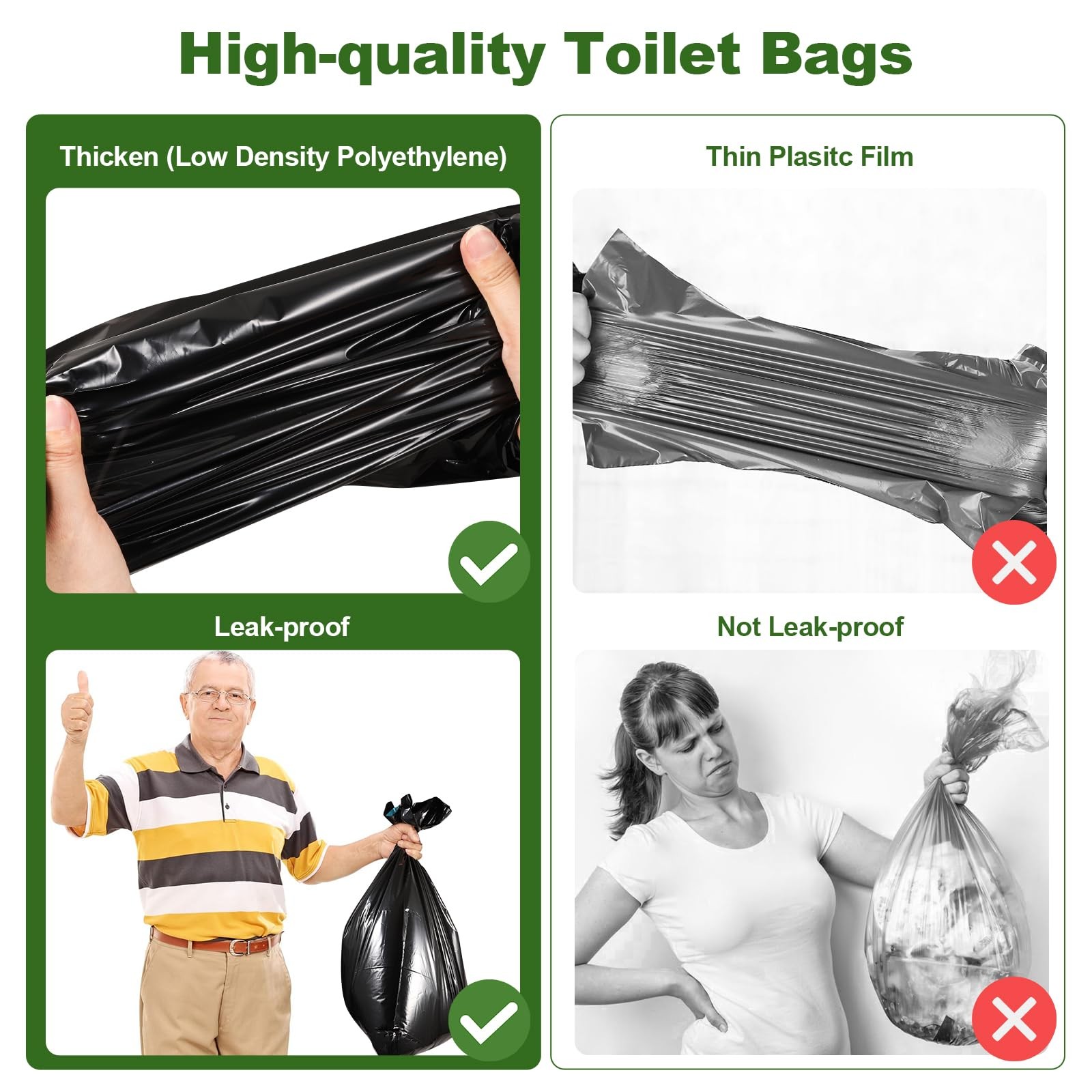 30 Pack Portable Toilet Bags, 8 Gallon Leak-Proof Waste Liners for Camping