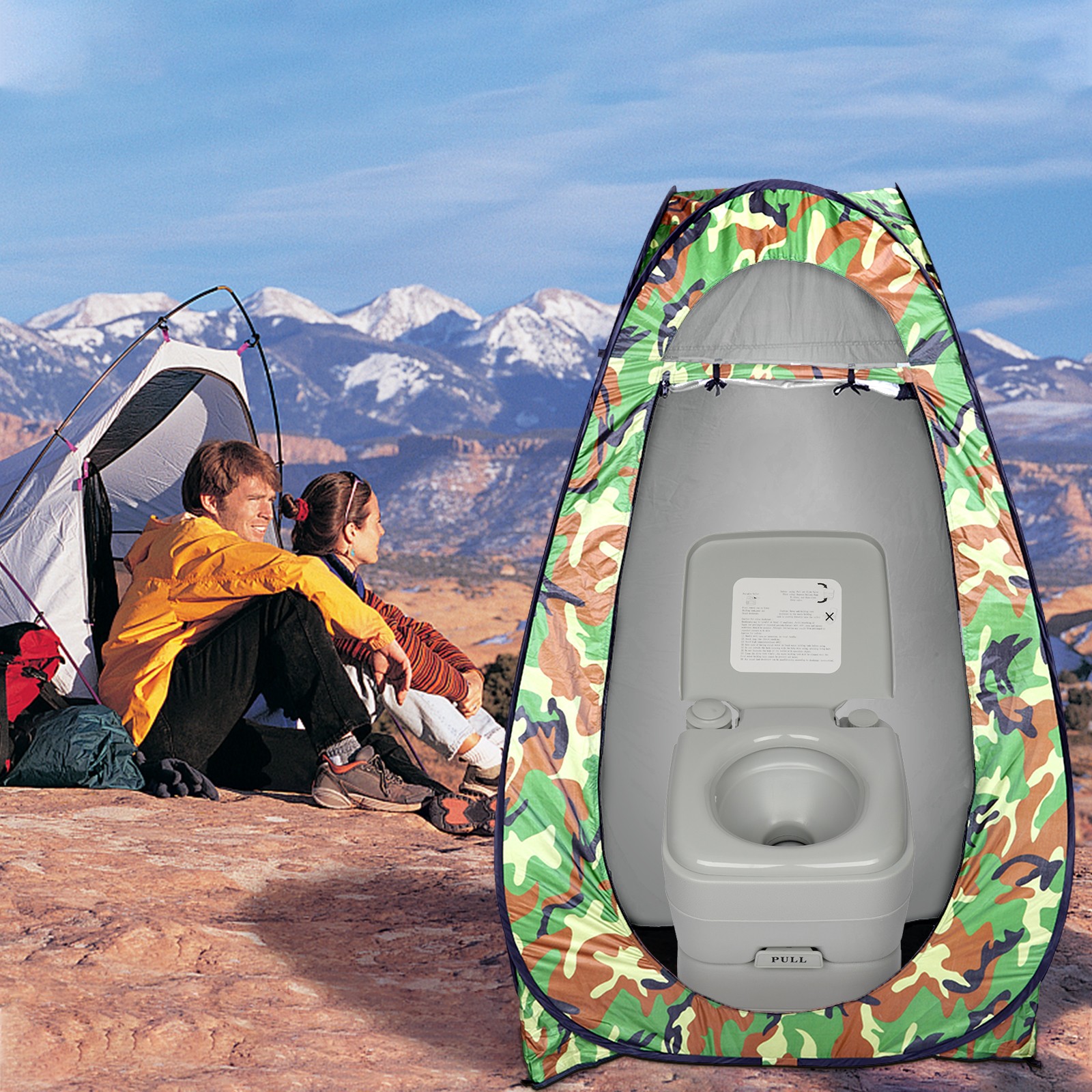 Used Portable Toilet Flush Travel Camping Commode Potty Outdoor/Indoor 5 Gallon