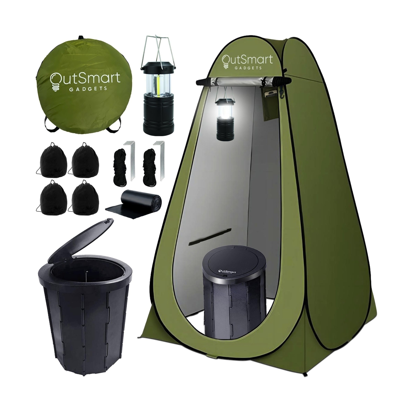 Outdoor Portable Toilet Set for Adults with Camping Night Lantern, Folding XL…