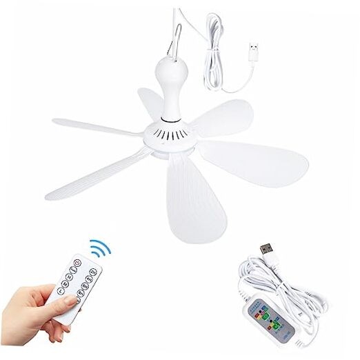 USB Powered Small Ceiling Fan 6 Blades Quiet DC 5V USB Hanging Remote Control