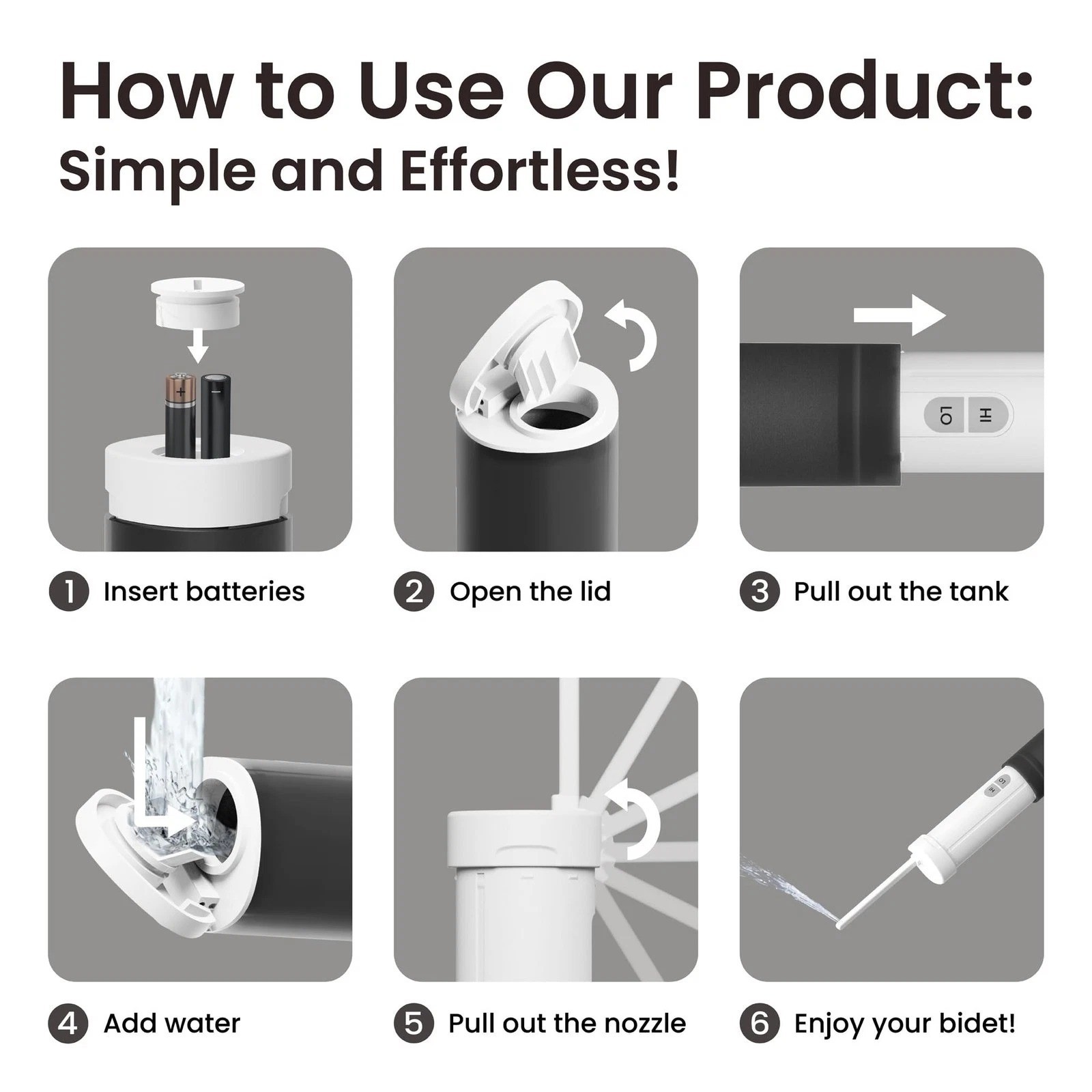 VOVO Go Portable Electric Bidet for Travel IPX6 Waterproof Dual Mode sprayer
