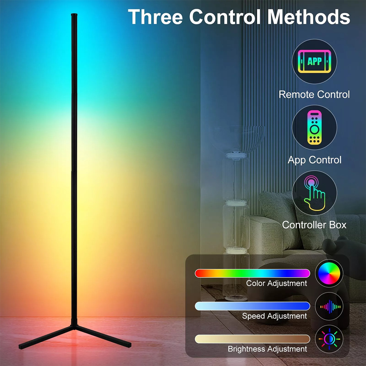 56″ Corner Floor Lamp RGB LED Corner Lamp with App and Remote Control Sync Music