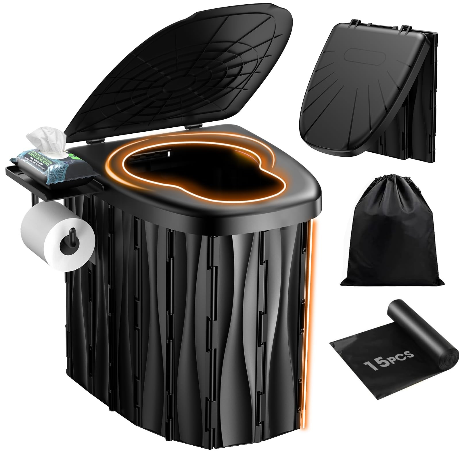 Upgraded 15″ XL Portable Toilet for Camping, RV, Hiking, Truck Drivers – 500 LBS