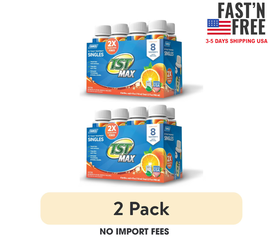 (2 pack) Camco TST MAX RV Toilet Treatment Singles – Septic Safe – Orange, 8 Ct