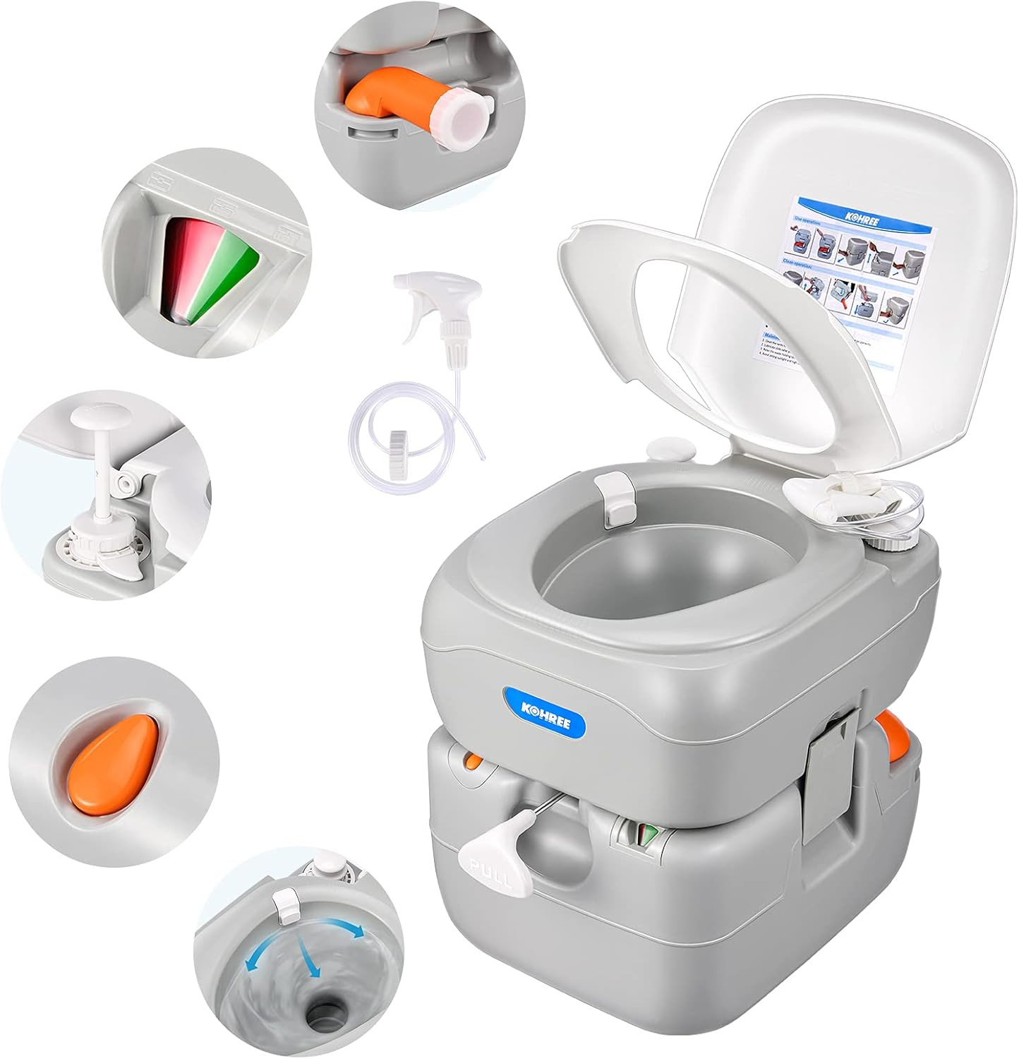 Kohree Portable RV Toilet, Camping Toilet Porta Potty, 5.8 Gallon Detachable Was