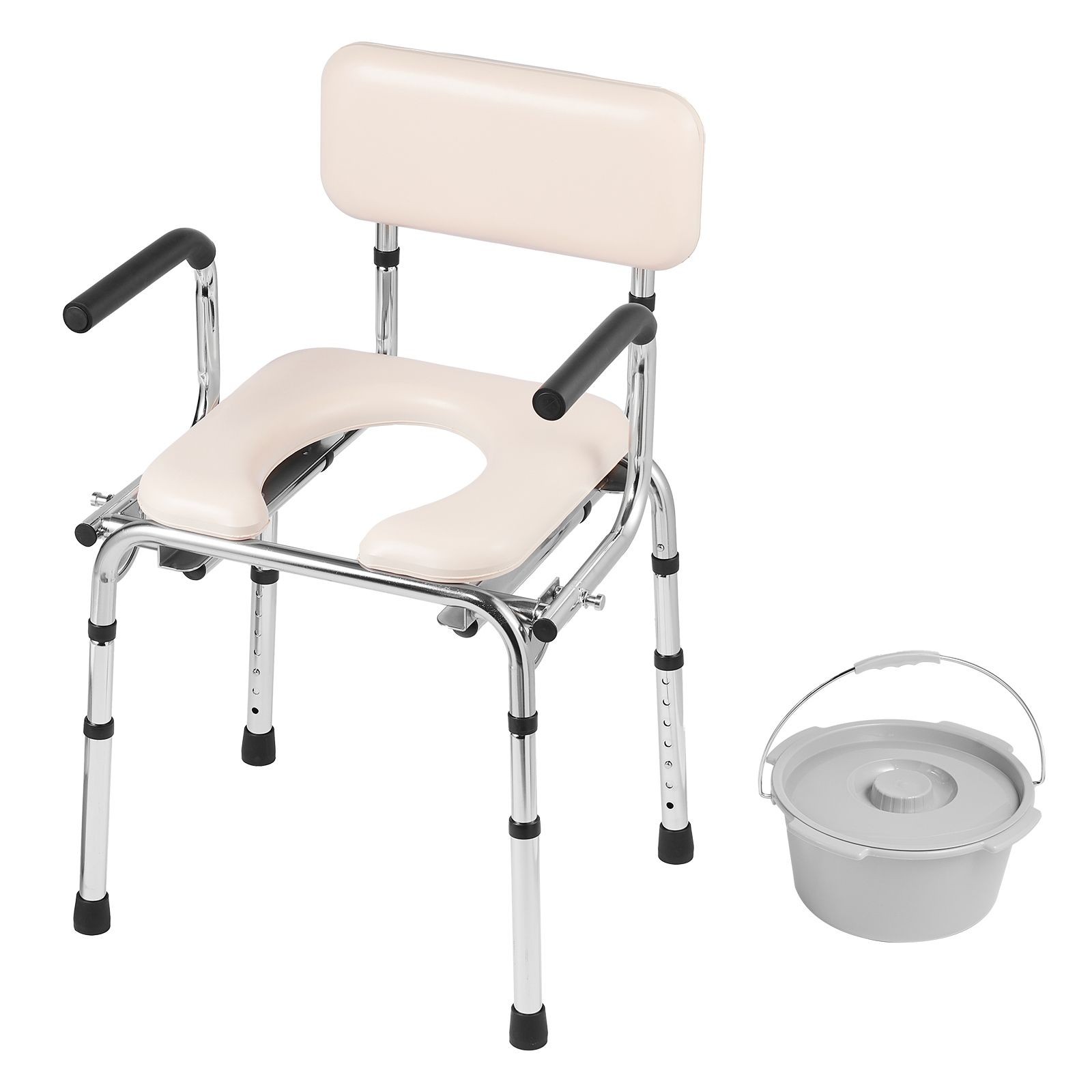 Commode Chair, Bedside Commode with Padded Seat, Drop – Down Arms, 7 – Level