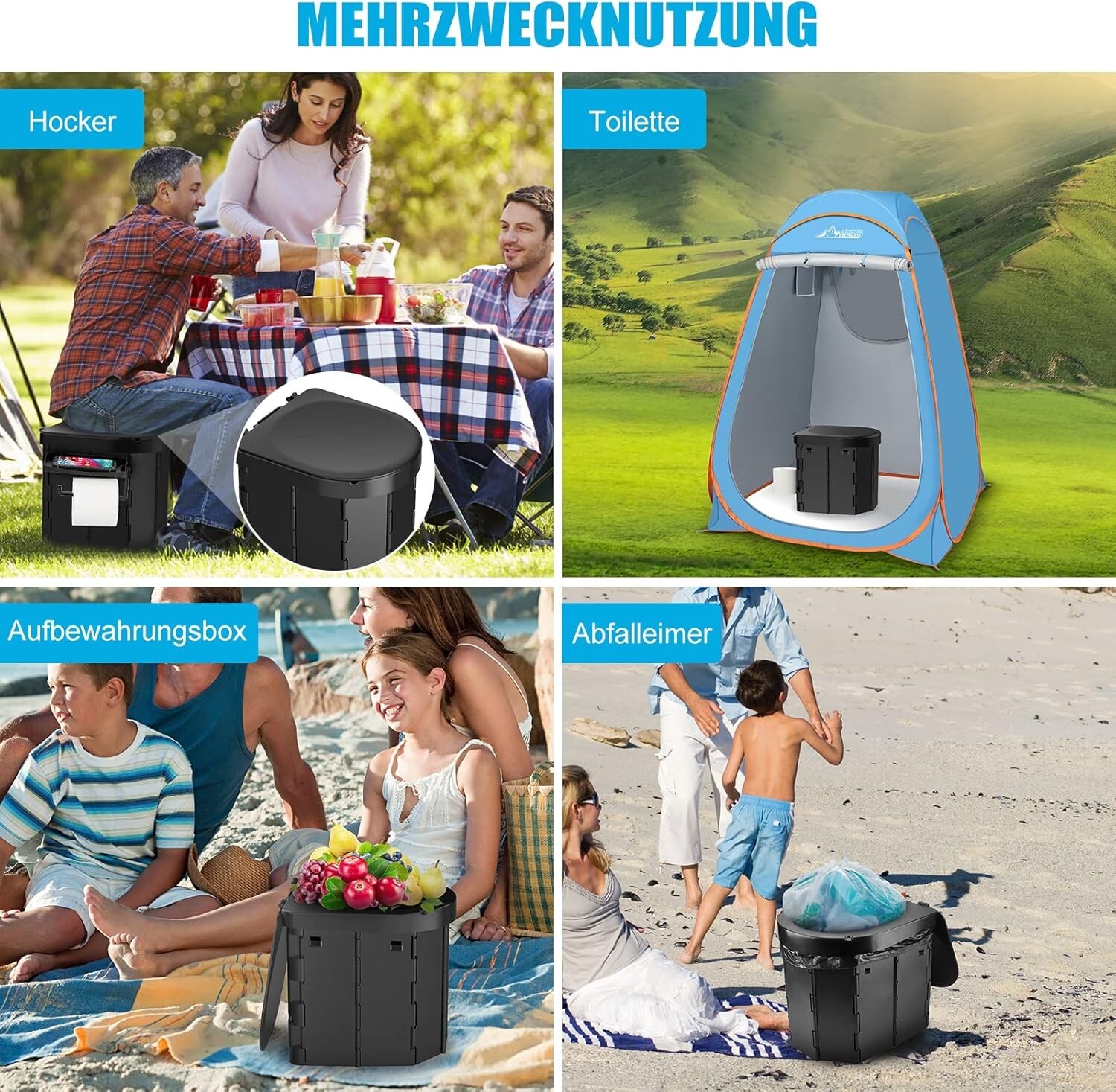 Portable Camping Toilet for Adults 27L Mobile Toilet Phone Holder Hiking