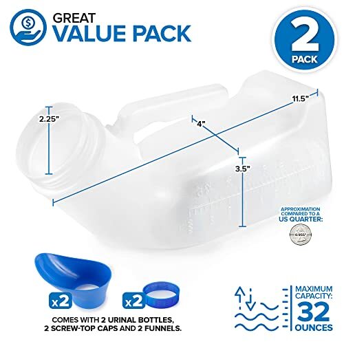 2x Botella de orinal portátil para mujeres y hombres Dispositivo de micción