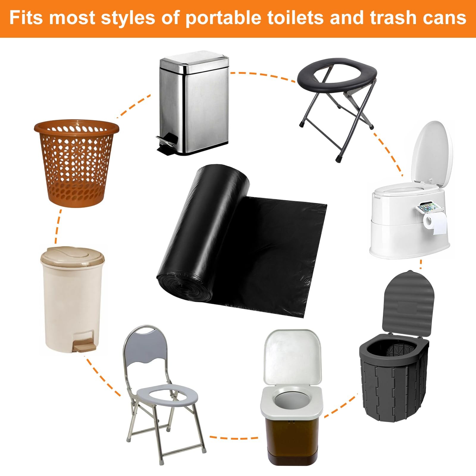 100PCS Portable Toilet Bags 8 Gallon Camping Toilet Bags, Toilet Replacement…