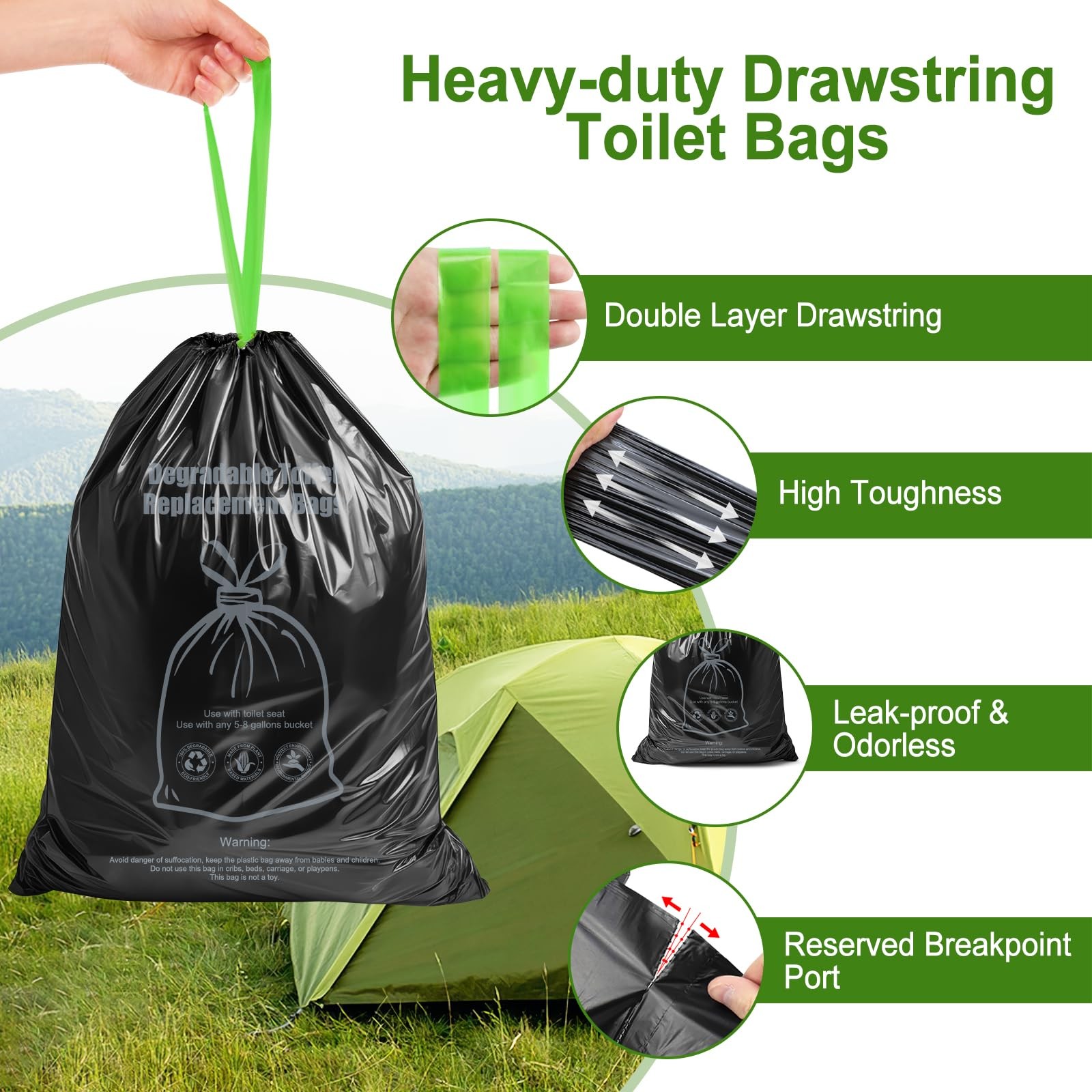 BLIKA 40 Count Toilet Bags with Drawstring, 8 Gallon, 30 Liter, Heavy Duty 1….