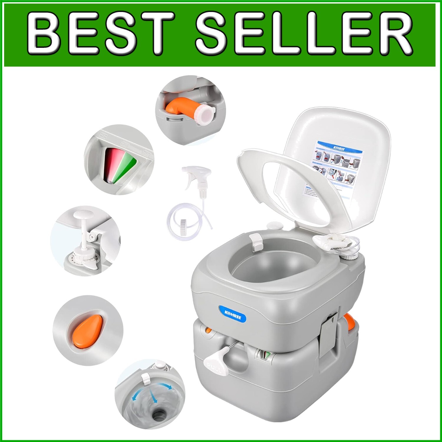 Portable RV Toilet with 5.8 Gallon Detachable Waste Tank – Leak-Proof & Odorless