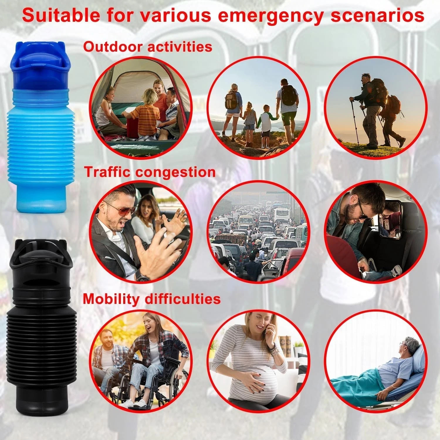 Portable Urinal Bottle 750ml Leakproof Car Travel Pee Bottle Blue Black