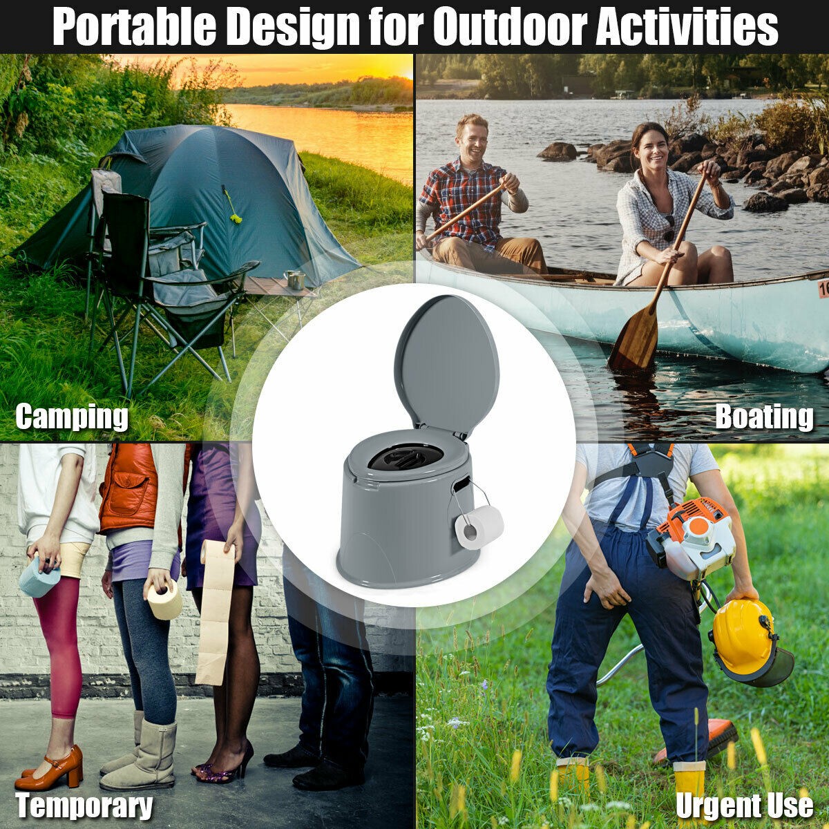 Portable Travel Toilet Indoor Outdoor W/Paper Holder Camping Hiking Boating