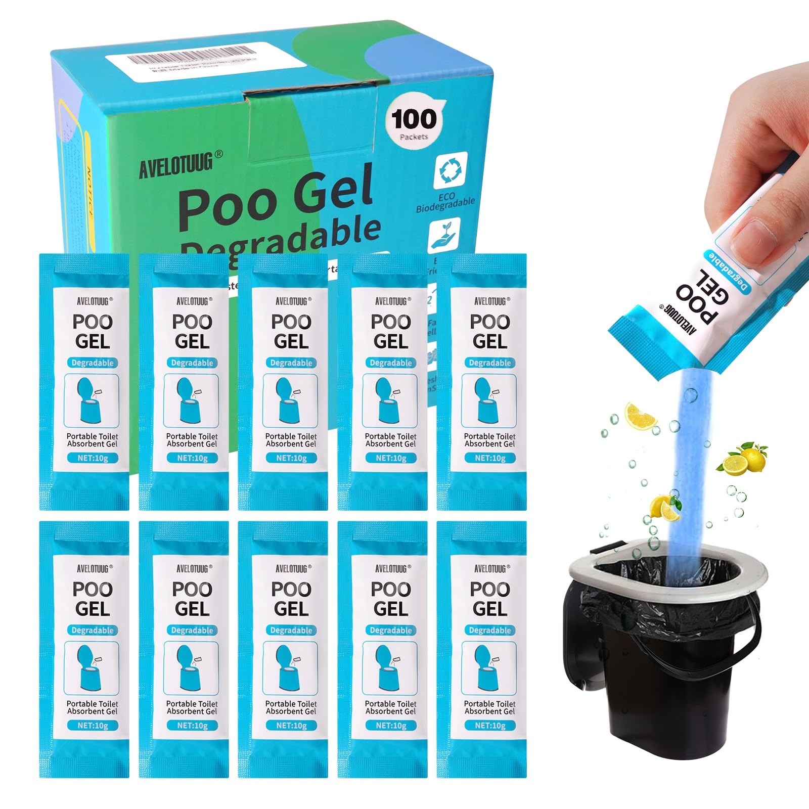Portable Toilet Absorbent Gel Powder 100 Pack Poo Gel For Camping Toilet Solid W