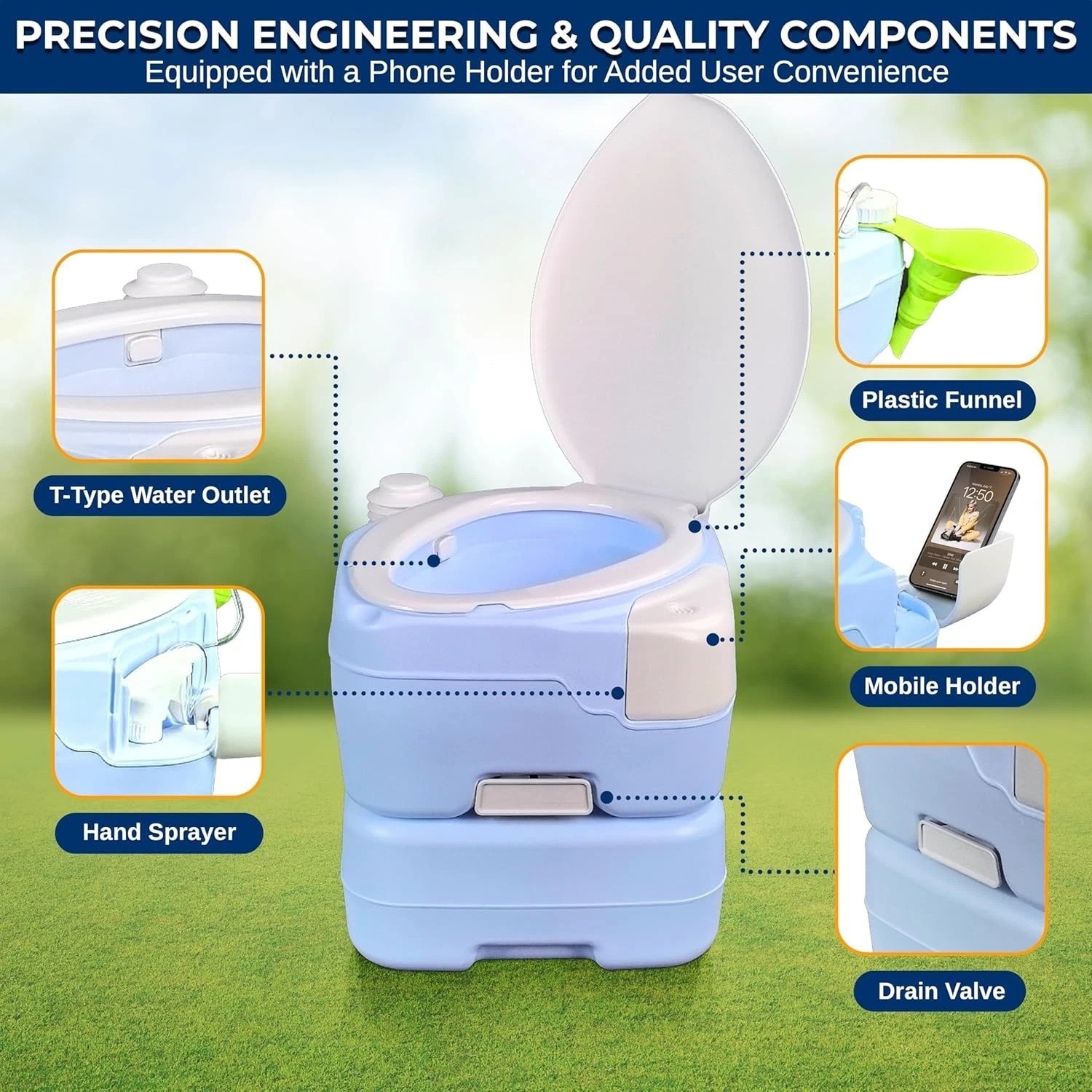 Portable 4-Gal Camping Toilet – No Leaks, Extra Comfort, & Convenient Features
