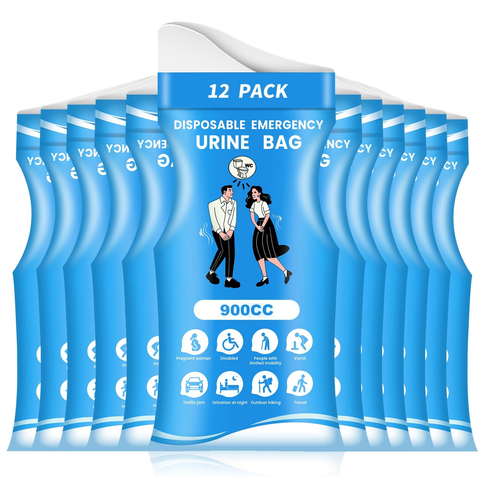 Karuzka 12/24 Pcs Disposable Urine Bags, 3rd Generation ‎‎Large, Blue-12Pcs
