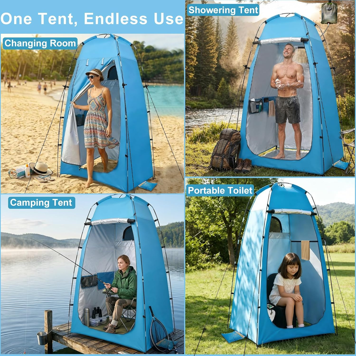 82.7-Inch Tall Shower Tent and Camping Toilet Kit,Easy-Setup Portable Toilet and