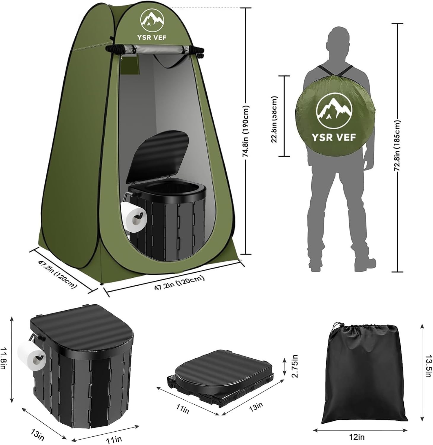 Portable Toilet Kit, Camping Toilet with Pop-Up Privacy Tent and Poo Gel Toilet