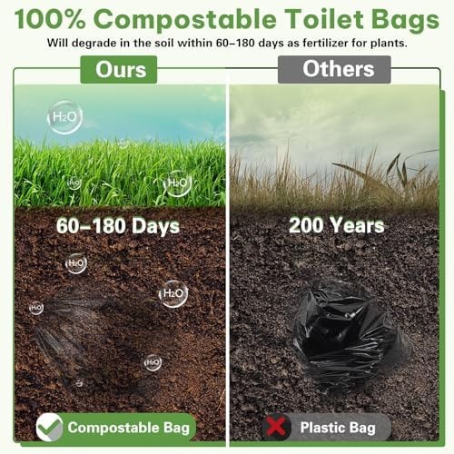 100 Portable Toilet Bags, Biodegradable with Drawstring & Lemon Scent, for 5-…