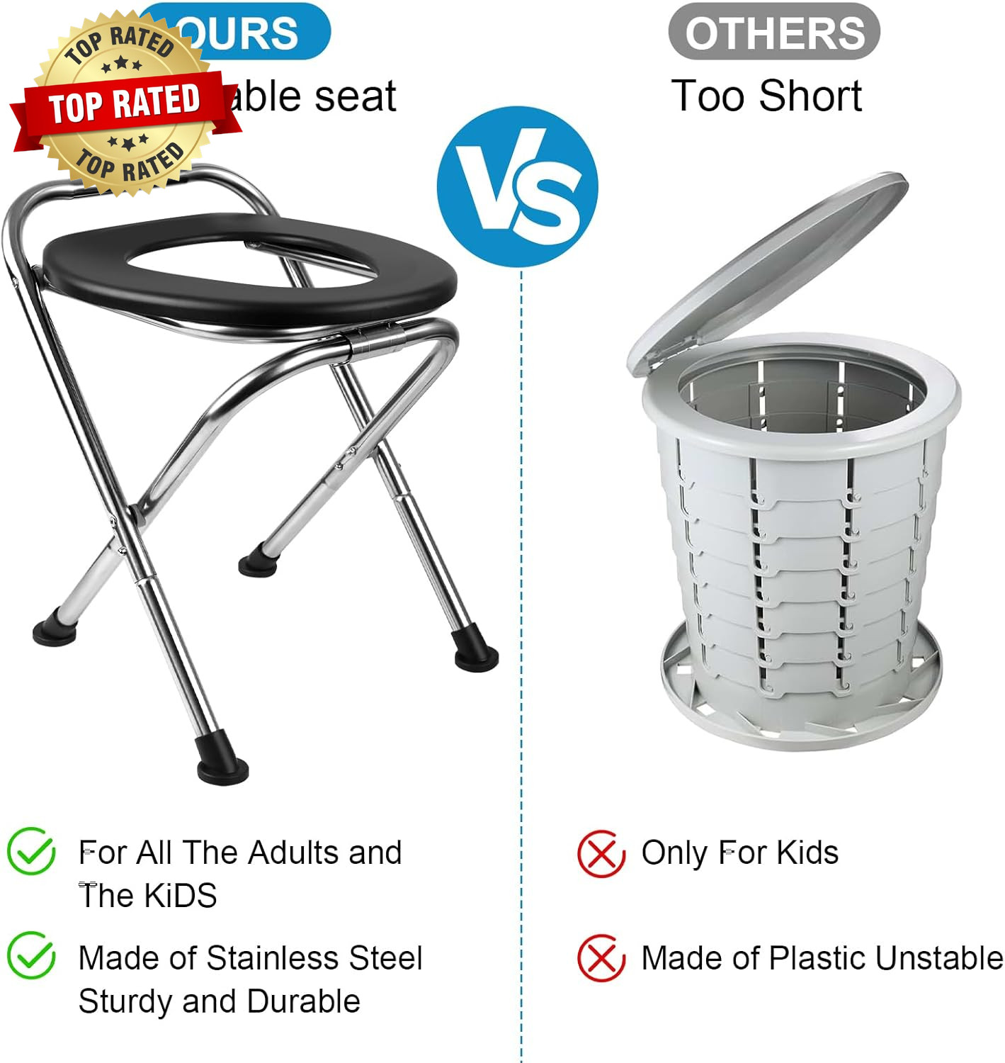Portable Toilet for Camping, Portable Toilet Seat, Portable Toilet Travel, Stain