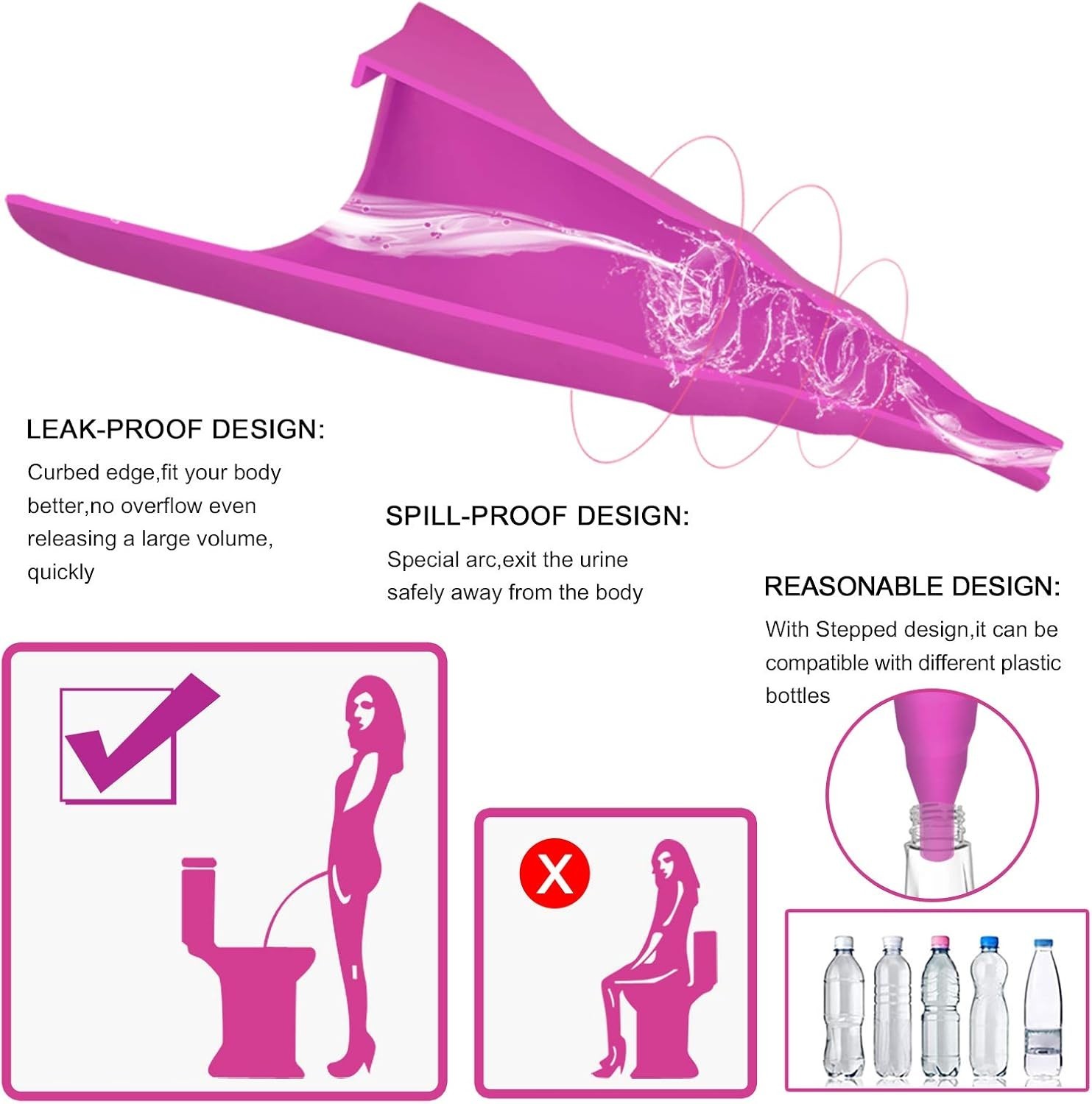 Revolutionary Fuchsia Silicone Pee Funnel for Women – Comfort & Hygiene Combined