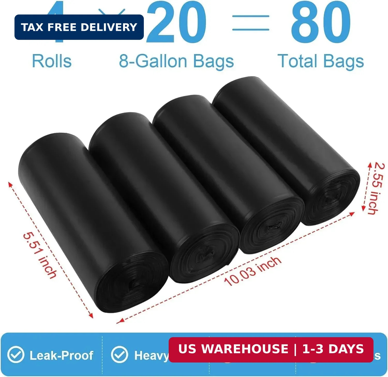 80 Portable Camping Toilet Bags, Biodegradable 8 Gallon Trash Garbage Bags | Por