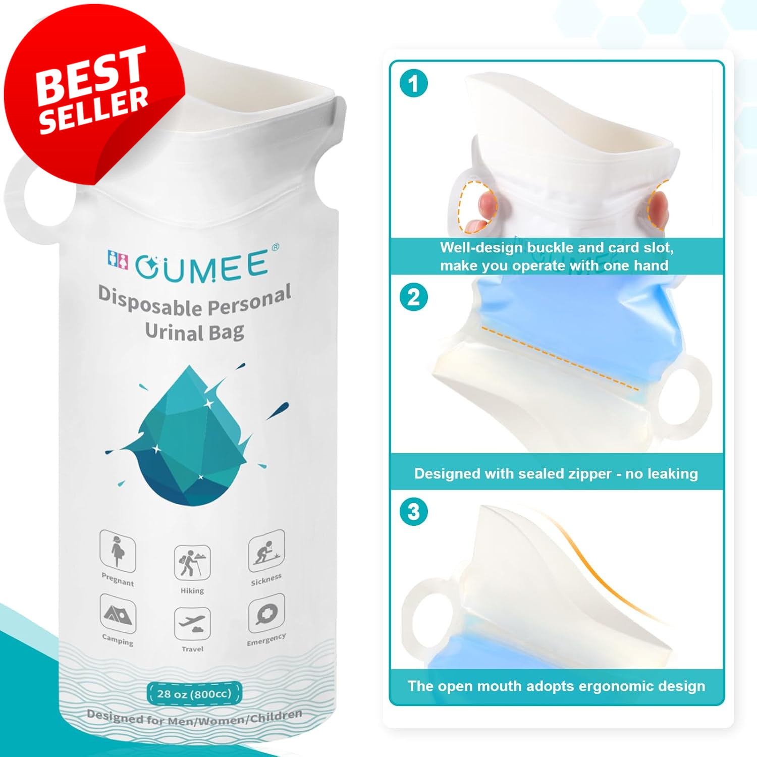 800ML Emergency Disposable Urinal Bags, 8/12/20/23/28 Pcs Camping Pee Bags Unise
